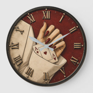 Lucky Card Queen Elegant Playing Cards Casino Art Large Clock
