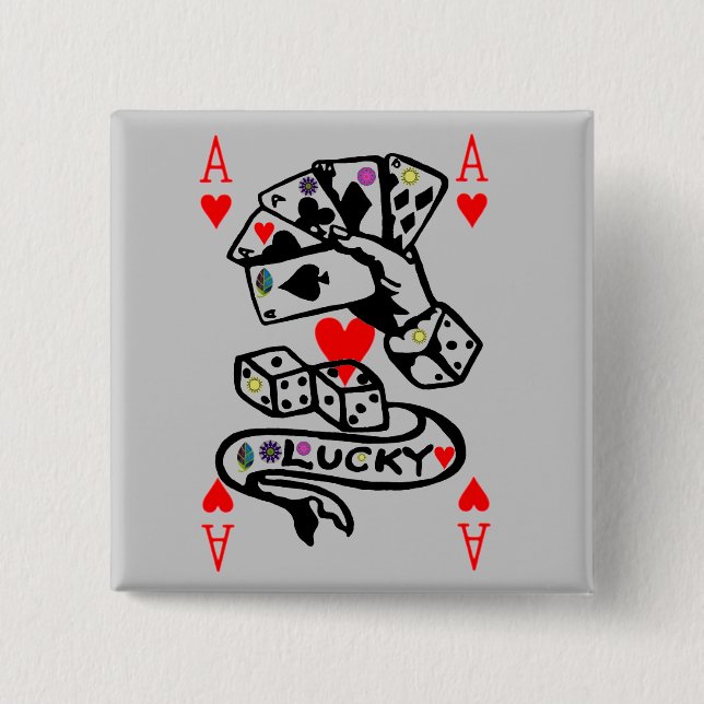 Lucky Cards In Black And Red 2 Inch Square Button (Front)