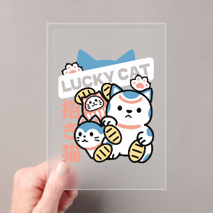 Lucky Cat Art – Maneki Neko with Gold Coin Acrylic Invitations