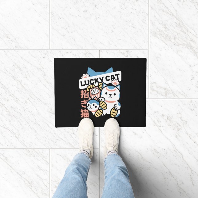 Lucky Cat Art – Maneki Neko with Gold Coin Doormat (Indoor)