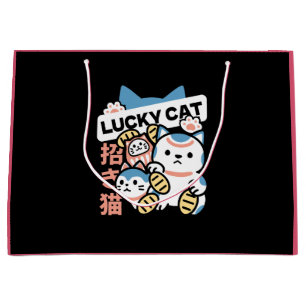 Lucky Cat Art – Maneki Neko with Gold Coin Large Gift Bag