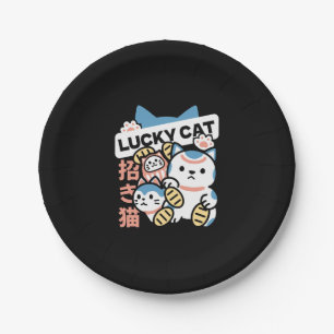 Lucky Cat Art – Maneki Neko with Gold Coin Paper Plate