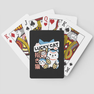 Lucky Cat Art – Maneki Neko with Gold Coin Playing Cards