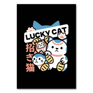 Lucky Cat Art – Maneki Neko with Gold Coin Table Number