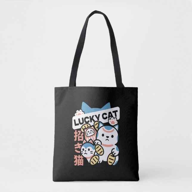 Lucky Cat Art – Maneki Neko with Gold Coin Tote Bag (Front)