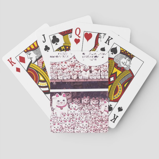 Lucky Cat Cartoon Strip Japanese Waving Kitty  Playing Cards (Back)