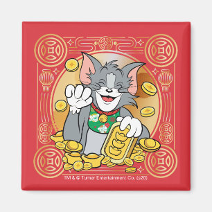 Lucky Cat Jerry With Gold Sycees Magnet
