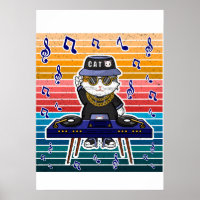 Lucky Cat Maneki Neko DJ Retro Music Art