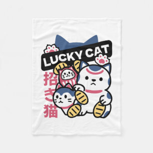 Lucky Cat Maneki Neko – Japanese Fortune Cat Fleece Blanket