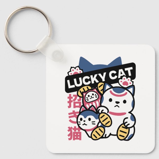 Lucky Cat Maneki Neko – Japanese Fortune Cat  Keychain (Front)