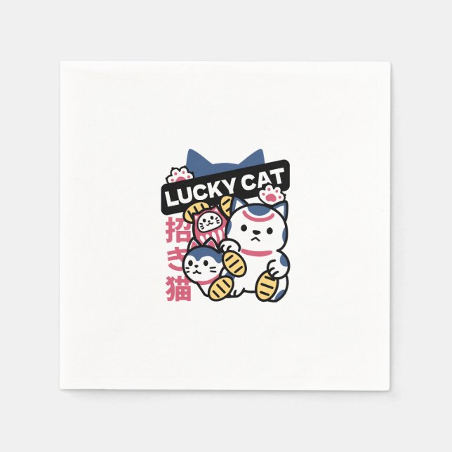 Lucky Cat Maneki Neko – Japanese Fortune Cat  Napkin (Front)