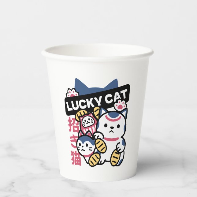 Lucky Cat Maneki Neko – Japanese Fortune Cat  Paper Cups (Front)