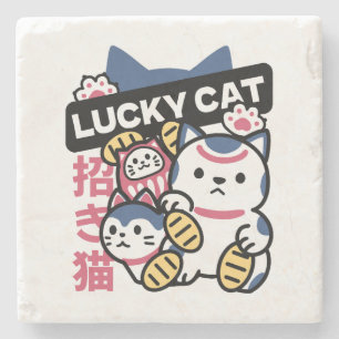 Lucky Cat Maneki Neko – Japanese Fortune Cat  Stone Coaster