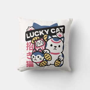 Lucky Cat Maneki Neko – Japanese Fortune Cat  Throw Pillow