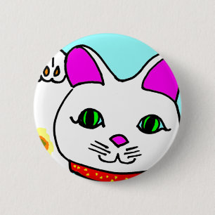Lucky Cat Maneki Neko Kitty 2 Inch Round Button