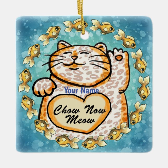 Lucky Cat Meow  Ceramic Ornament (Front)