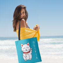 Lucky Cat Modern Art Personalized Tote Bag
