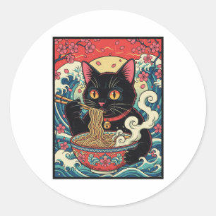 Lucky Cat Ramen Noodle Art Classic Round Sticker