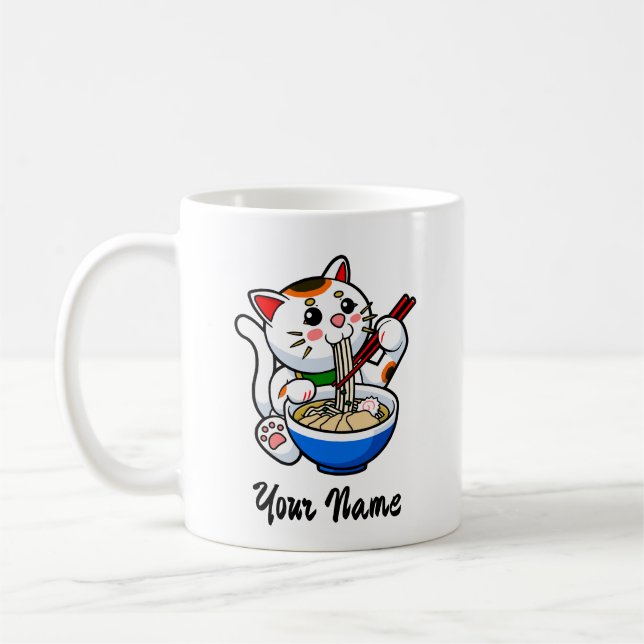 Lucky Cat Ramen- Personalized Coffee Mug (Left)