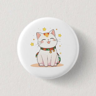 Lucky Cat with Stars Kawaii Design 1 Inch Round Button