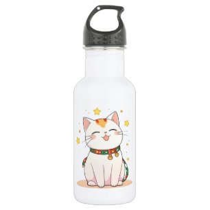 Lucky Cat with Stars Kawaii Design 532 Ml Water Bottle