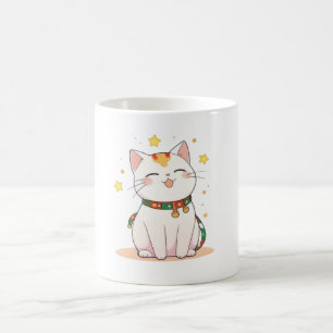 Lucky Cat with Stars Kawaii Design Coffee Mug