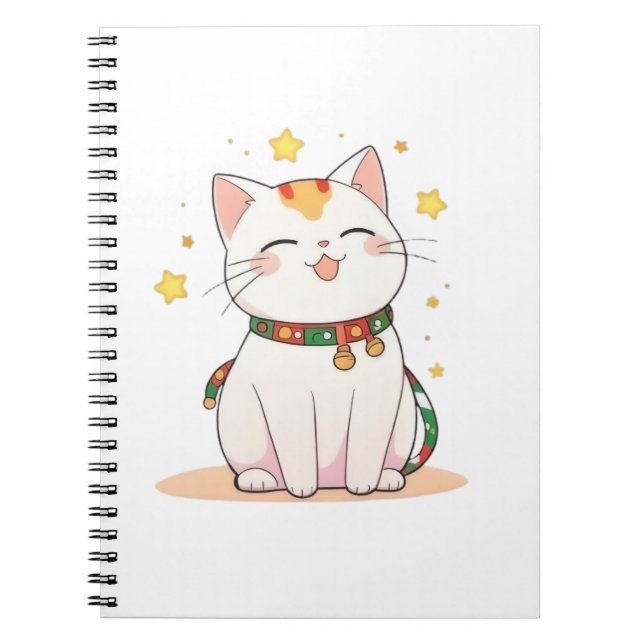 Lucky Cat with Stars Kawaii Design Notebook (Front)