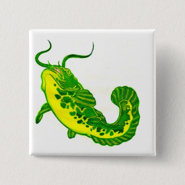 Lucky Catfish 2 Inch Square Button (Front)