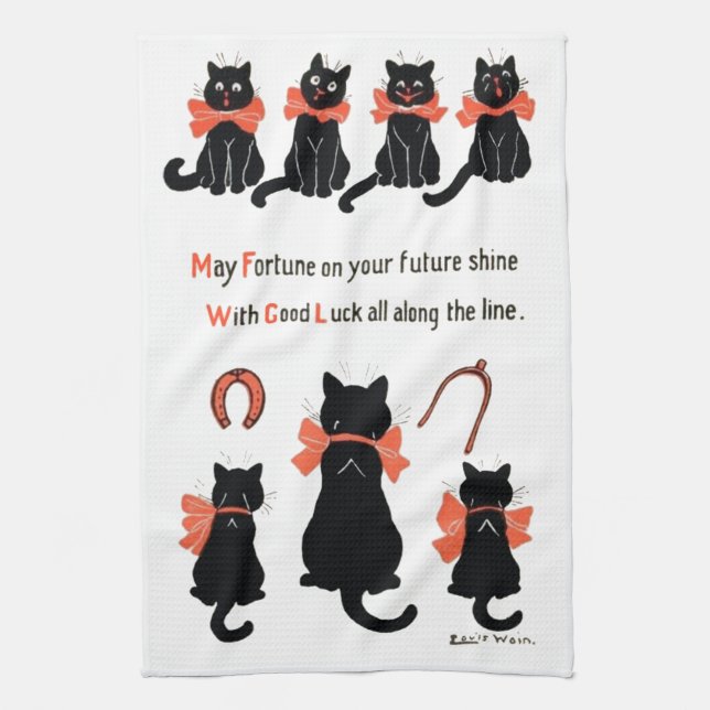 Lucky Cats, Louis Wain Kitchen Towel (Vertical)