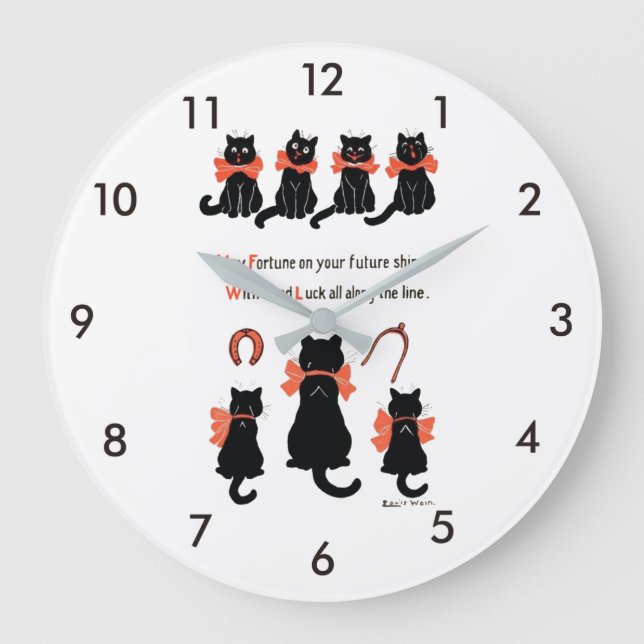 Lucky Cats, Louis Wain Large Clock (Front)
