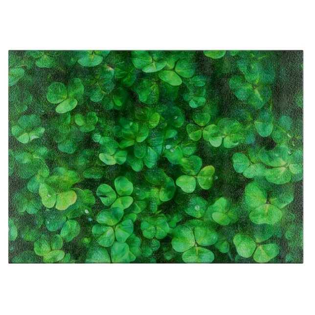 Lucky Celtic Irish Green Shamrocks Cutting Board (Front)