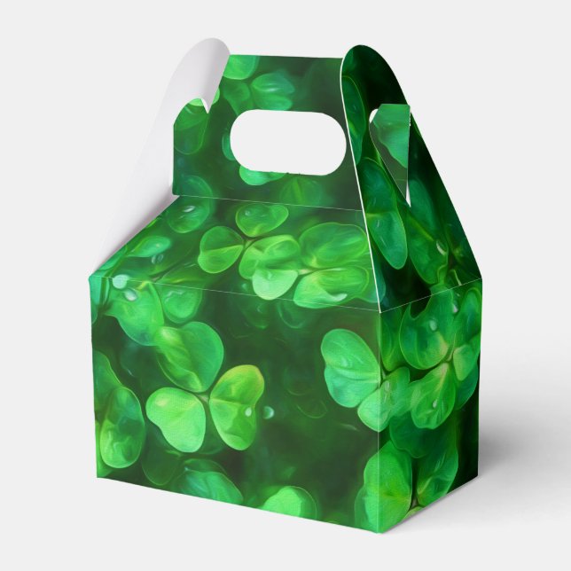 Lucky Celtic Irish Green Shamrocks Favor Box (Front Side)