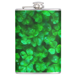 Lucky Celtic Irish Green Shamrocks Hip Flask