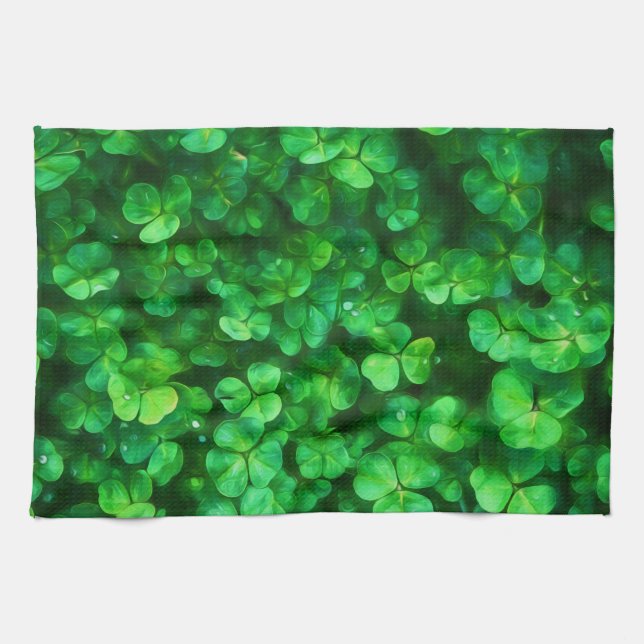 Lucky Celtic Irish Green Shamrocks Kitchen Towel (Horizontal)