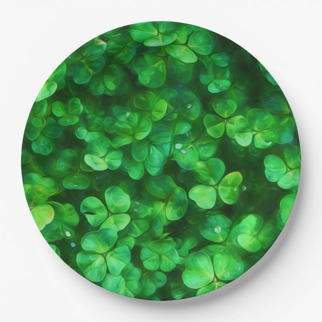 Lucky Celtic Irish Green Shamrocks Paper Plate (Front)