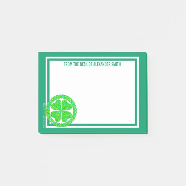 Lucky Celtic Shamrock 4 Leaf Clover Green Irish Post-it Notes (Front)