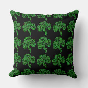 Lucky Celtic Shamrock Green & Black Throw Pillow