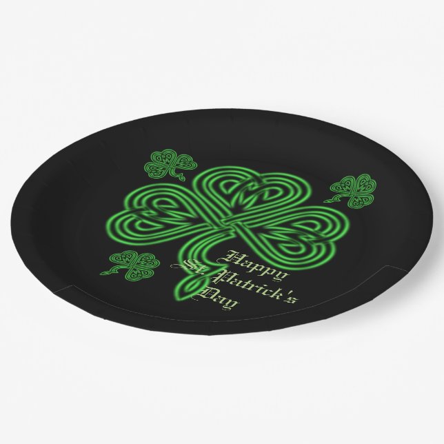 Lucky Celtic Shamrock Paper Plates (Angled)