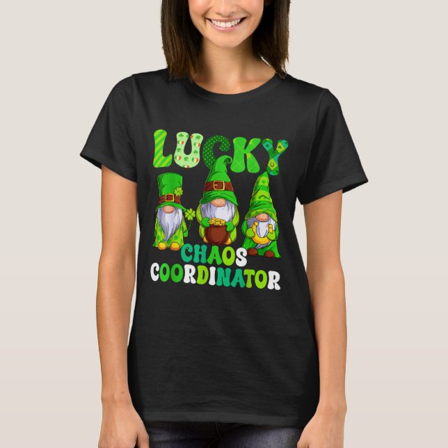 Lucky chaos coordinator shamrock leopard gnomes T-Shirt (Front)