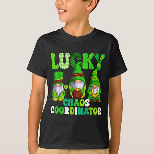 Lucky chaos coordinator shamrock leopard gnomes T-Shirt (Front)