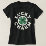 Lucky Charm [4-leaf] T-Shirt<br><div class="desc">Lucky charm 4-leaf clover - distressed design.</div>