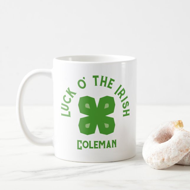 Lucky Charm Abstract 4-Leaf Clover Coffee Mug (With Donut)