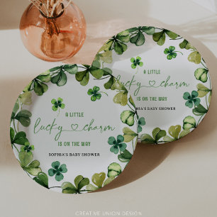 Lucky Charm Baby Shower Shamrock Clover Paper Plate