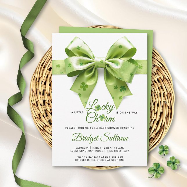 Lucky charm bow St. Patrick's Day baby shower Invitation (Creator Uploaded)