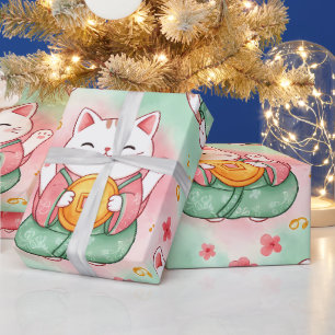 Lucky Charm Cats – Prosperity in Pastel Pattern Wrapping Paper
