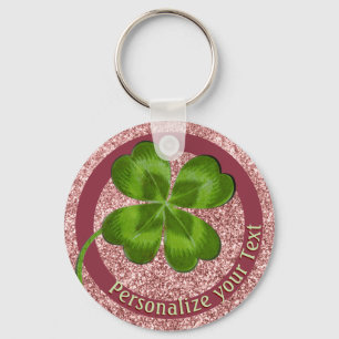 Lucky Charm Clover Girly Personalized Good Luck Keychain