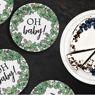 Lucky Charm Clover Oh Baby Girl Baby Shower Paper Plate