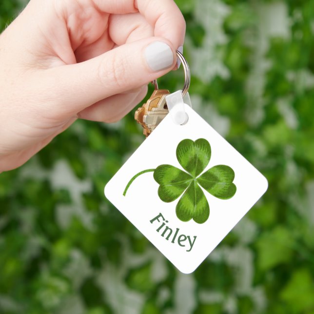 Lucky Charm Clover Vintage Personalized Good Luck Keychain (Hand)