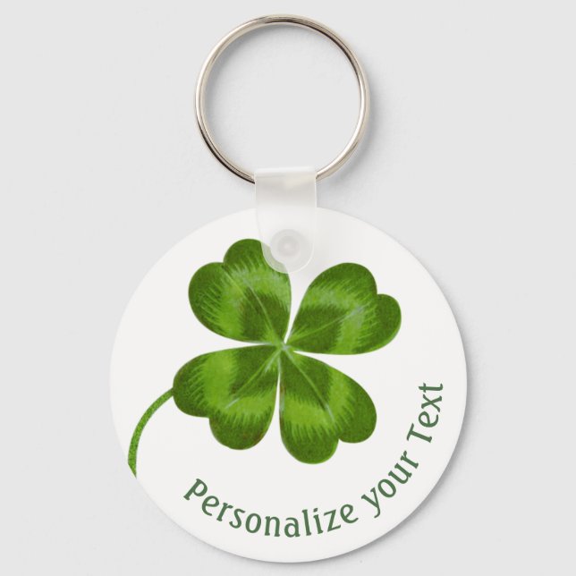 Lucky Charm Clover Vintage Personalized Good Luck Keychain (Front)
