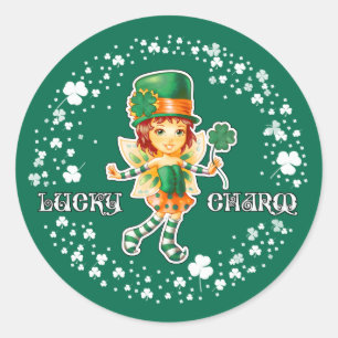 Lucky Charm. Fairy Irish Girl St.Patrick's Day Classic Round Sticker